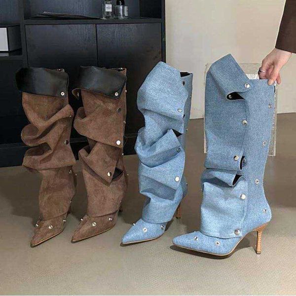 Botones no puestos extraíbles decorados HBP Fashion Botas para Mujer Talillo delgado Botas de mezclilla para mujeres para mujeres zapatos