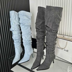 Non-marque rides Denim Botas HBP Largas De Mujer mode sur le genou cuisse haute femmes bottes longues avec talon