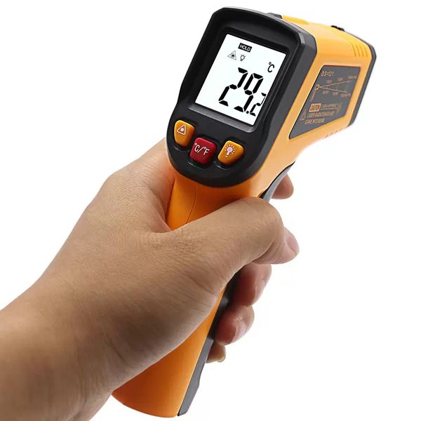 Instrumentos de temperatura del termómetro infrarrojo de láser digital sin contacto -50-400 ﾰ C Pirómetro de temperatura IR Punto láser probador de armas GM320