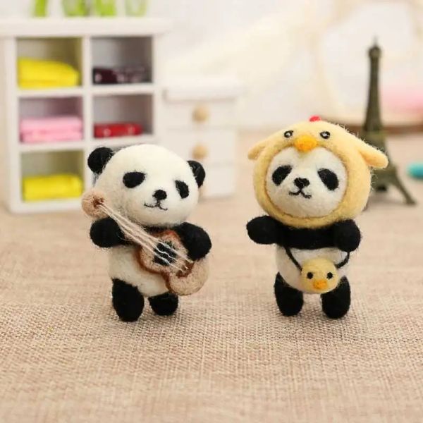 Famille non finie Enfants amusants Summer DIY Toy éducatif Panda Panda Aigne de laine Kit de feuille de poupée Polaire Package de sacs Package pour la famille