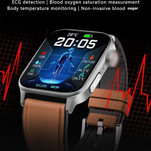 Relojes inteligentes de azúcar en la sangre no invasivos Reloj inteligente saludable para ancianos de 1,92 pulgadas para hombres con temperatura corporal Monitoreo de la presión arterial llamada bluetooth reloj inteligente