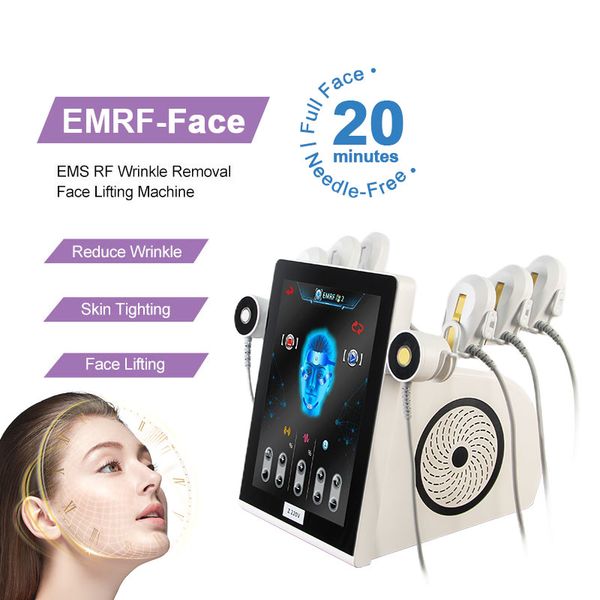 Emrf no invasivo microcorriente RF Estiramiento de la piel Estimulador muscular facial Levantamiento facial Antienvejecimiento Ems Pe face Sculpt Machine con 6 almohadillas trabajan juntos