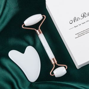 Niet-jade roller massager hars hartvormige poeder kristal gezicht schraapbord set sloopplaat rollen