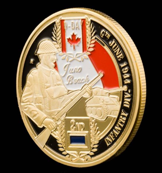 Jour non magnétiqueNormandy Juno Beach Military Craft Canadian 2rd Division Plaqué or 1oz Commémoration Pièce de collection Collectibles2430471