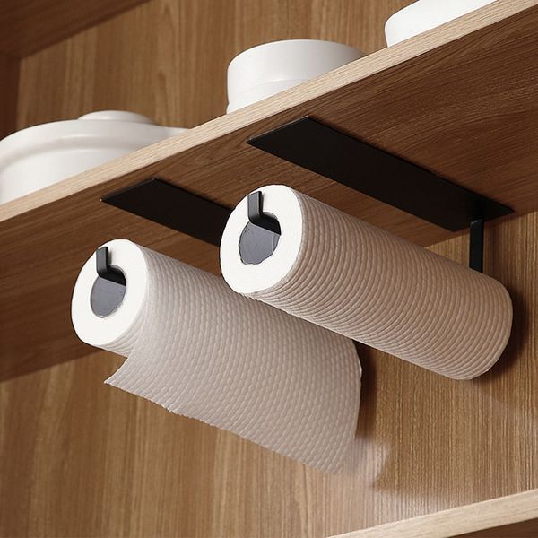 Porte-serviettes en papier non perforé Porte-papier hygiénique auto-adhésif Salle de bains Porte-rouleau de papier toilette Crochet de film frais Support de rangement Étagère murale ZL0576