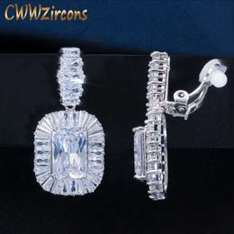 Oreille non percée magnifique top cubique zircone cristal femmes fête clip sur longues boucles d'oreilles sans piercing CZ586 210714