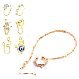 Niet-piercing lichaam sieraden legering clip op neusringen en kettingen set nep septum juwelen voor vrouwen