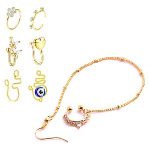 Bijoux de corps sans perçage, Clip en alliage sur les anneaux de nez et les chaînes, ensemble de faux bijoux de Septum pour femmes