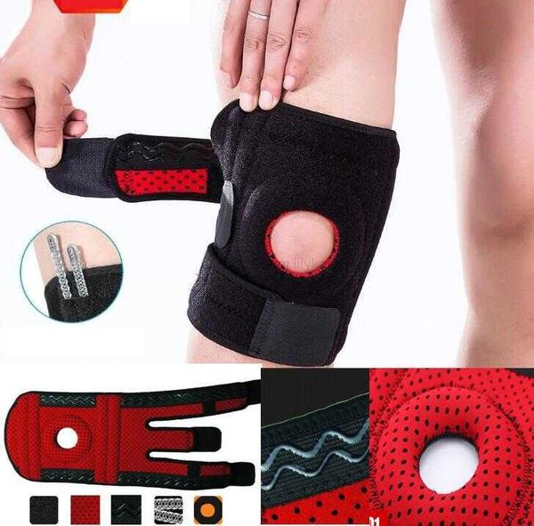 Genouillère antidérapante Jambe de sport réglable Support de genou Brace Wrap protège-genou Pads Sleeve Cap Ressort de sécurité Genouillère pour basket-ball