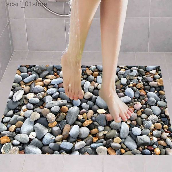 Alfombrillas de baño antideslizantes Etiqueta de piso de adoquines 3D Calcomanías murales removibles Arte de vinilo Decoración para sala de estar DIY Baño Ducha Alfombrillas de baño Decoración para el hogarL231012