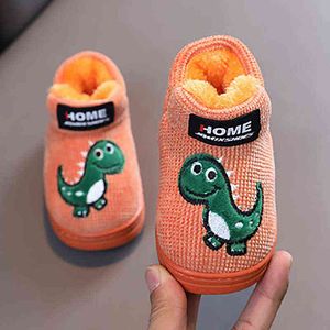 Antislip Kinderen Thuis Slippers Baby Warm Pluche Indoor Schoenen Winter Cartoon Dinosaur Kids Slipper voor Jongens Meisjes Slippers Soft 211119