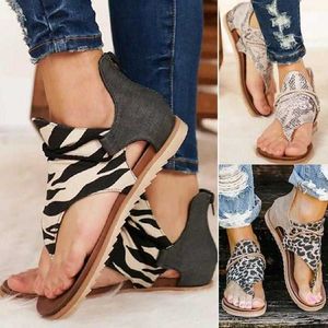 Antislip Flat Sandals Low-Top Rits Zomer Slippers Womens Print Back Rip Flats Enkelschoenen Y0721
