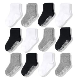 Niet-slip peuter sokken 12 paren met grip voor jongensmeisjes baby zuigelingen kinderen anti skid katoenen bemanning sokken 1-7 jaar 220611