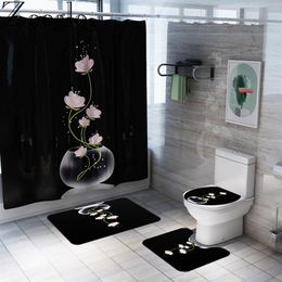 Antislip Toilet Seat Cover Badmat Polyester Waterdicht Douchegordijn Set Badkamer Tapijt Home Decor Badkamer Voet Mat t200624284d