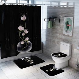 Housse de siège de toilette antidérapante, tapis de bain en Polyester, ensemble de rideaux de douche imperméables, tapis de salle de bain, décoration de maison, tapis de pied de salle de bain T200624178x
