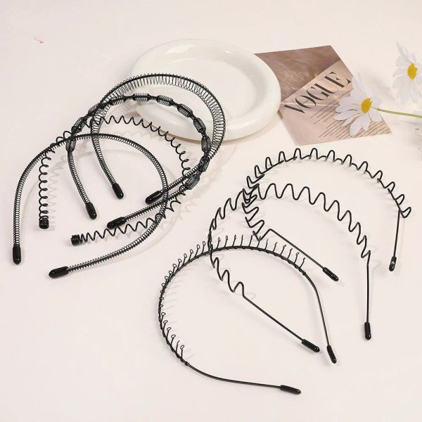 Diadema con ondas en espiral de Metal negro Unisex antideslizante, banda para el cabello deportiva Flexible para hombres y mujeres, accesorios para el cabello DIY