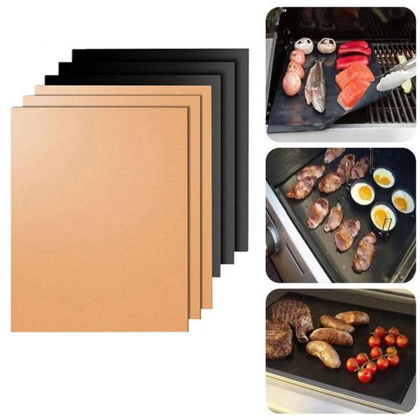 Non-Stick PTFE 33 * 40cm 24 * 34CM BBQ Copper Noir Barbecue au gaz Barbecue Tapis réutilisables couverture pour micro-ondes Tapis de cuisson cuisson