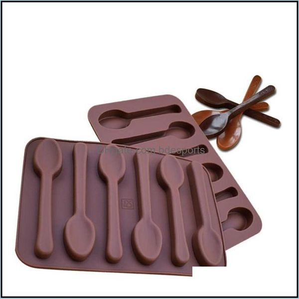 Moules de décoration de gâteau de bricolage antiadhésifs 6 trous en forme de cuillère en forme de gelée de chocolat, cuisson de glace, moule à bonbons 3D, livraison directe 2021 Mods ustensiles de cuisson K