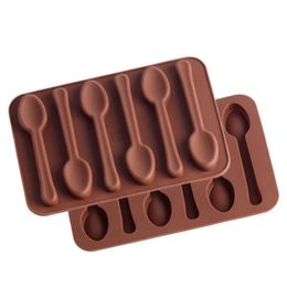 Anti-stick siliconen diy cake decoratie mal 6 holes lepel vorm chocolade mallen jelly ijs bakken 3D candy sn5223