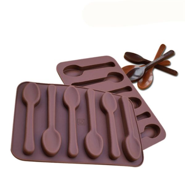 Molde de silicona antiadherente para decoración de pasteles DIY, moldes de Chocolate con forma de cuchara de 6 agujeros, gelatina para hornear hielo, dulces 3D JL1568
