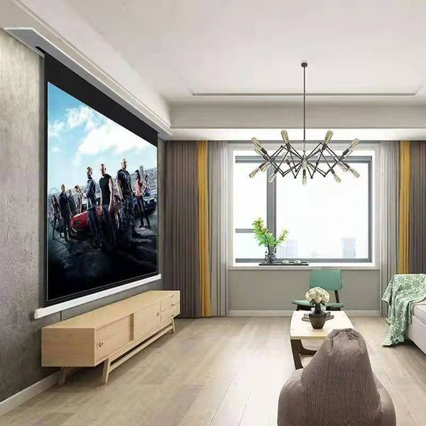 Écran de projecteur électrique encastré au plafond, sans tension, avec Projection renforcée en fibre de verre blanc mat, Ultra HD 4K 8K