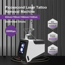Máquina de eliminación de tatuajes no traumática Nd Yag Picolaser Disipación de manchas de pecas 1064/755/532/1320 nm Dispositivo para blanquear la piel de muñeca con cara negra de 4 longitudes de onda