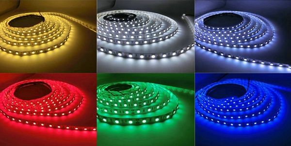 Mélange de bandes LED Non étanches, haute luminosité, 3528/5050/5630, DC12V, 60 diodes/m, 5 m/rouleau, Flexible, Type RGB 5050