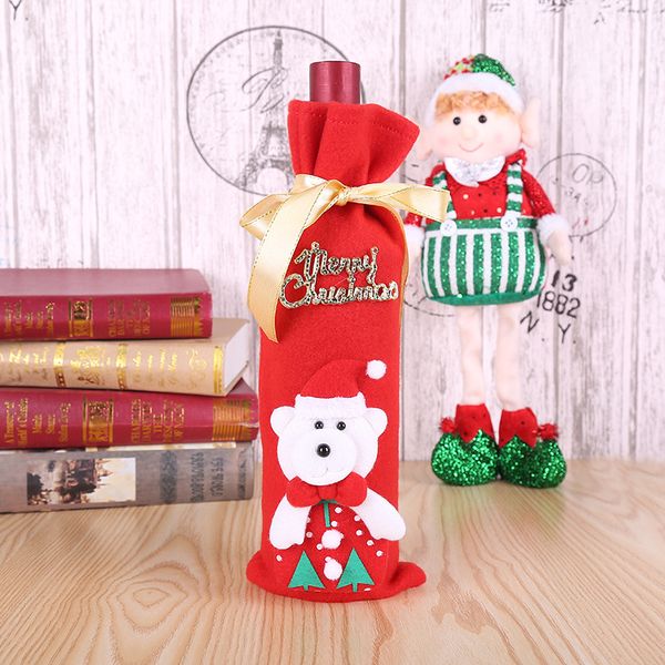 Bolsa de vino de Papá Noel de Navidad no tejida, cubierta para botella de vino para decoraciones navideñas, decoración de mesa de cena, decoraciones para fiesta en casa