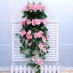 Simulation de tissu non tissé Rose tenture murale vigne artificielle fausse fleur plante panier suspendu salon balcon décoration 311V