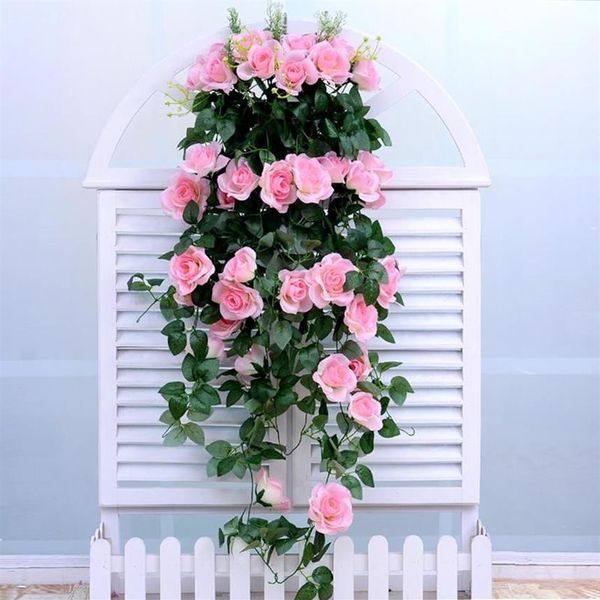 Simulation de tissu Non tissé Rose tenture murale vigne artificielle fausse fleur plante suspendus panier salon balcon décoration 2952