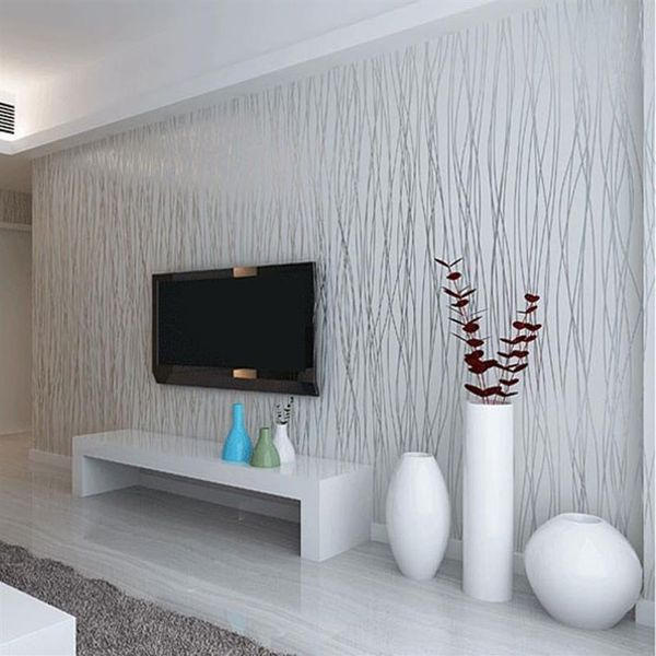 Non-tissé mode mince flocage rayures verticales papier peint pour salon canapé fond murs maison papier peint 3D gris Silver222u