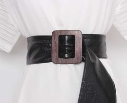 Niet -pin gesp verstelbare taille riem vrouwen zwart zacht patent leer brede korset band brede tailleband riem cinturon mujer 2020 Q066041641