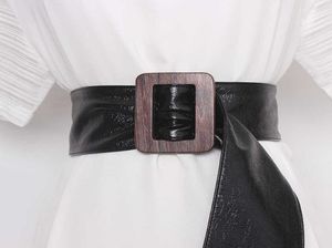 Boucle sans épingle ceinture de taille réglable femmes noir en cuir verni souple large sangle Corset large ceinture ceinture Cinturon Mujer 2020 Q067881428