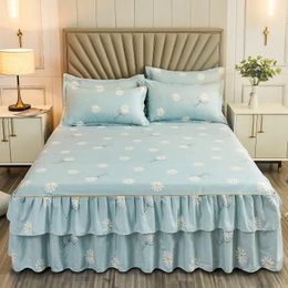 Mattress non gêné à chambre à coucher jupe de lit imprimé deux couches Protector Littheet moelleuse de lit de lit à literie 240415