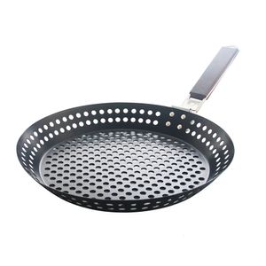 Anti -aanbak metalen grill koekenpan BBQ grill koekenpan pan met gaten voor buiten grill topper bbq pan voor groenten zeevruchten vlees 240409
