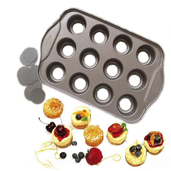 Mini molde para tarta de queso antiadherente, 12 tazas, molde redondo de metal extraíble para magdalenas y muffins, molde para hornear, utensilios para hornear, herramienta para postres T2222A