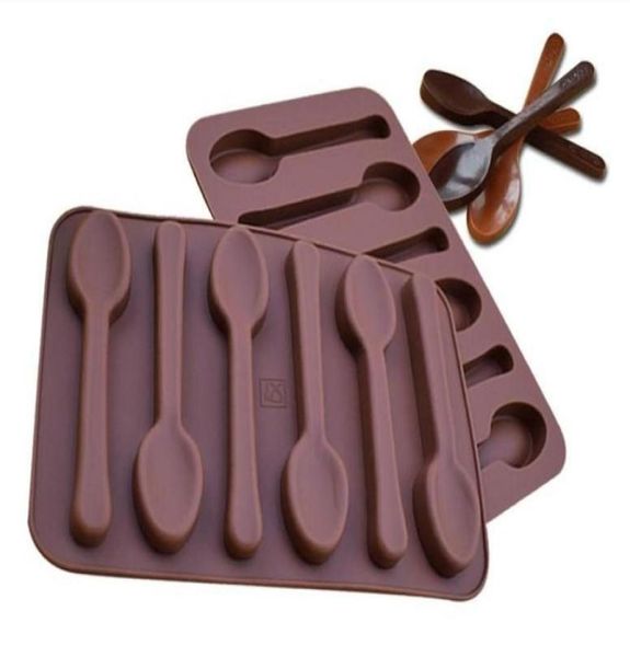 Moule de décoration de gâteau en Silicone antiadhésif, 6 trous, en forme de cuillère, moules à chocolat, gelée de glace, cuisson 3D Candy5848044