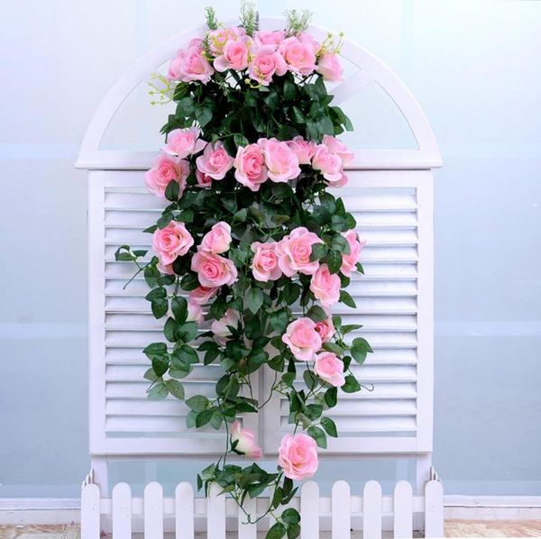 Simulation de tissu non tissé Rose Mur suspendu Vine Artificiel Fake Flower Plant Panier suspendu Balcon Decoration 2778768