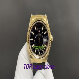 Noob horloge mechanisch 9002 bewegingsdiameter 42 mm maanfase functie natuurlijke rubberen riem saffier kristal glas zwarte wijzerplaat waterdicht