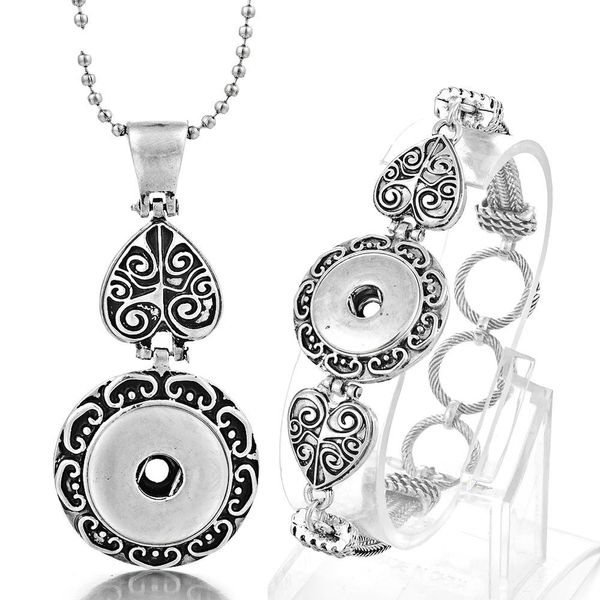 NOOSA Ensemble de Bijoux Ginger Snap Plaqué Argent Interchangeable 18mm Bouton Pendentifs Collier et Bracelet VOCHENG