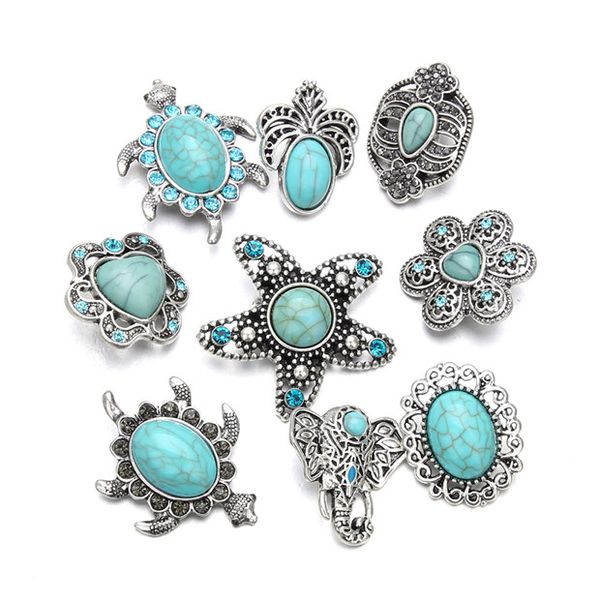 NOOSA Turquoise Pierre Gingembre Snap Chunks Tortue Étoile De Mer 18 MM Snap Boutons DIY Snap Bracelet Bijoux Cadeau