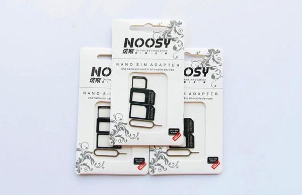 Adaptador de tarjeta Nano SIM Noosy 4 en 1, microaccesorios con llave de expulsión, paquete minorista para IPhone 5/5S/6/6S/14/13/12/11 Pro Max