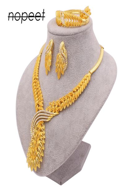 Nopeet Supply Dubai – ensemble de bijoux en or 24 carats pour femmes, collier de mariée indienne, bague, boucle d'oreille, Bracelet, quatre pièces, 6907763