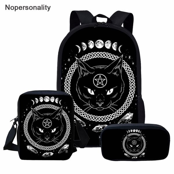 Nopersonality Black Cat Print Book Bag Cartable de grande capacité pour les filles adolescentes 3Pcs / Set School Rucksack Enfants Sac à dos LJ201225