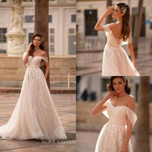 Nora Naviano 2020 robes de mariée de plage perlées sur l'épaule dentelle robe de mariée appliques robes de mariée Vestido pays robe de mariée