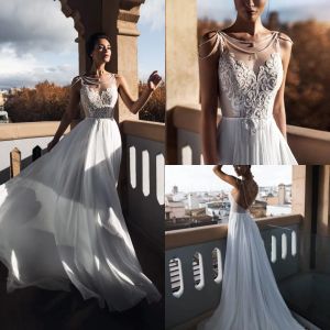 Nora Naviano 2024 Trouwjurken Sexy V Neck Appliques Beading Chiffon Bridal Jury Sweep Train A Line Wedding Dress Robe