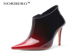 Norberg Classic Zipper Purple Femme Boots Patent Cuir Gradient Magic Talons hauts pointues Sexy Fin section plus velours 2105073216600