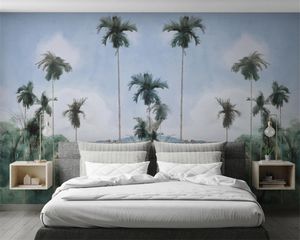 Nordic 3D Wallpaper Windtropical Rain Forest Coconut Tree Threeched House Landschap Achtergrond Muur Romantische 3D Wallpaper