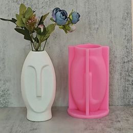 Nordic Abstract Face Vase Silicone Moule Diy Art Human Face Vase Vase Gypsum Flower Pot Moule Home Garden Decoration Grand Taille 240329