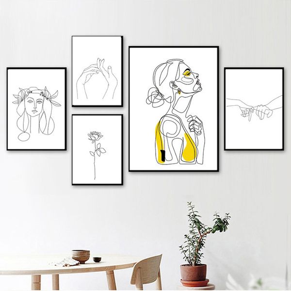 Pinturas de Arte De Línea abstracto nórdico, cuerpo de mujer Sexy, pintura en lienzo para pared desnuda, carteles de dibujo, impresiones, decoración para sala de estar